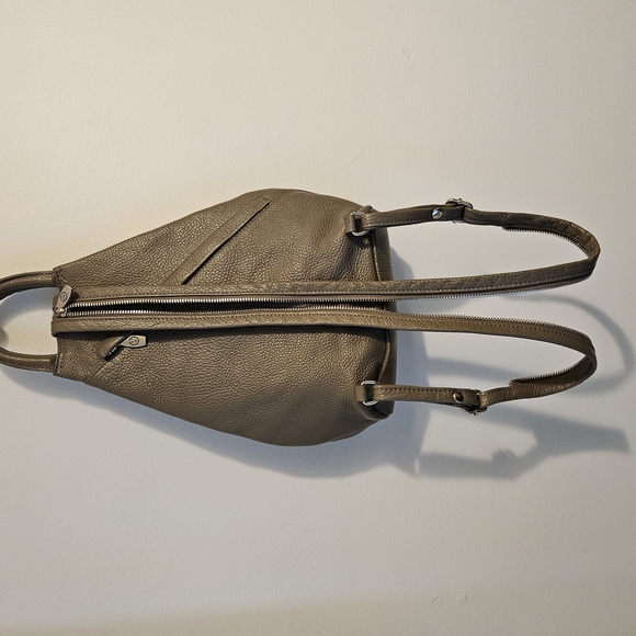 Gray Geniune Leather Sling Bag Convertible Backpack By Valentina - Picture 3 of 7